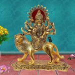 Brass Ambe Rani Idol Sculpture Mata Sitting on Tiger Statue For Mandir