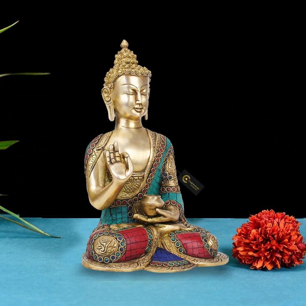 Brass Buddha in Blessing Posture Home Decor Sculpture