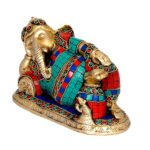 Brass Resting Relaxing Ganesh Inlay Work Figurine