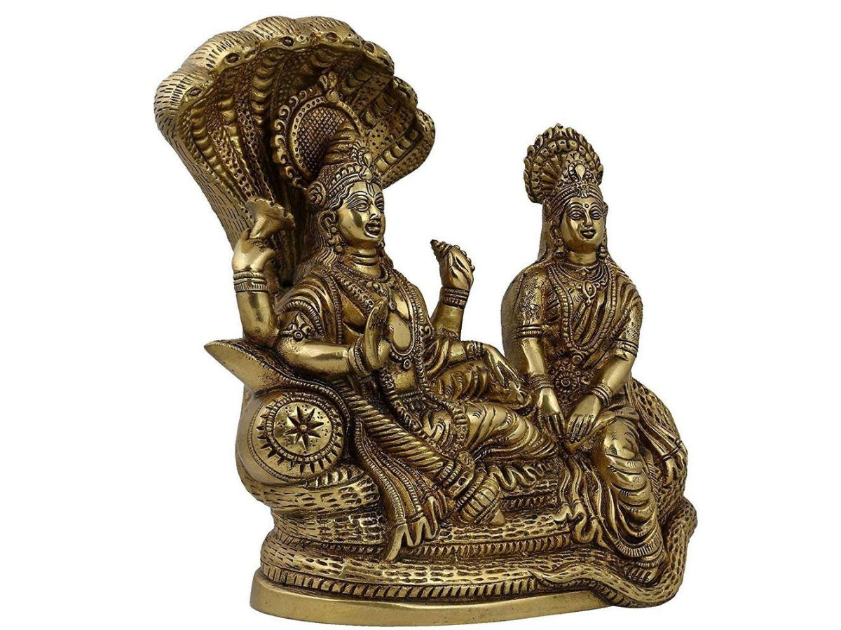 Lord Vishnu with Lakshmi Rest Upon Shesha Naag Brass Laxmi Narayan Statue