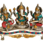 Goddess Lakshmi with Lord Ganesha and Maa Saraswati Decorative Idol