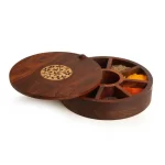 Wooden Floral Round Shape Masala Box/ Spice Box Kitchen Decorative Box