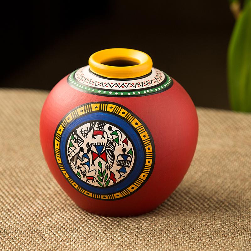 Terracotta decorative vases Handpainted Warli Vase Matki Red