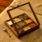 Sheesham Wood Square Spice Box With Spoon
