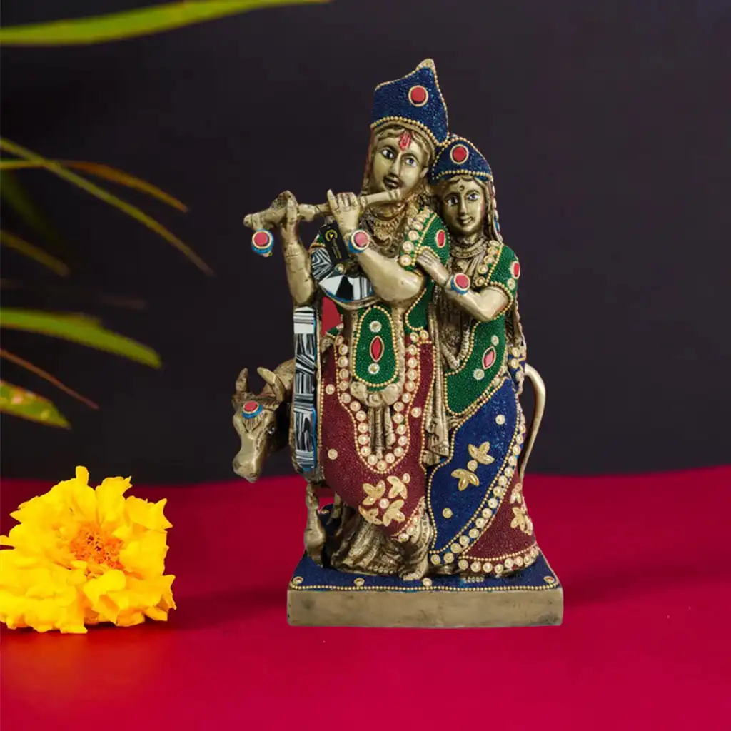 SataanReaper PresentsBrass Flute Playing Krishna Statue Golden#SR-0128 6 X 2 X 2 