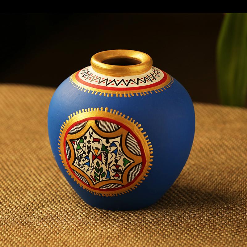Handpainted Terracotta Madhubani Pot single piece