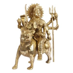 Brass Sherwali Idol Sitting on Lion