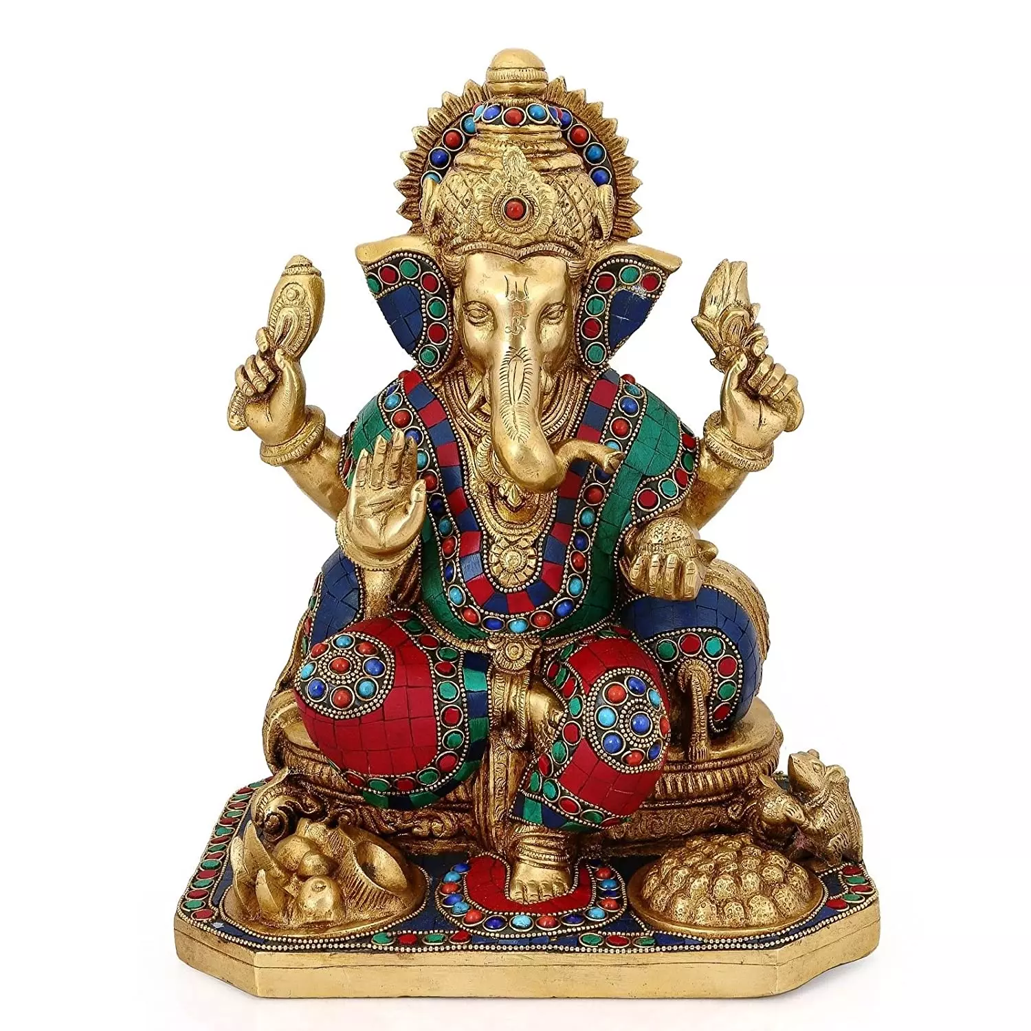 Brass Supreme Lord Ganesha with Modak Plate Statue
