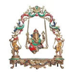 Lord Ganesha on a Swing Idol with Two Lion Peacock