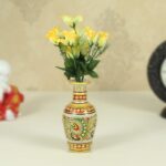 Handicrafts Minakari Flower Vase in Marble Peacock Painted