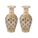 Handicrafts Minakiri Marble Flower Vase with Painted Mehrab Design