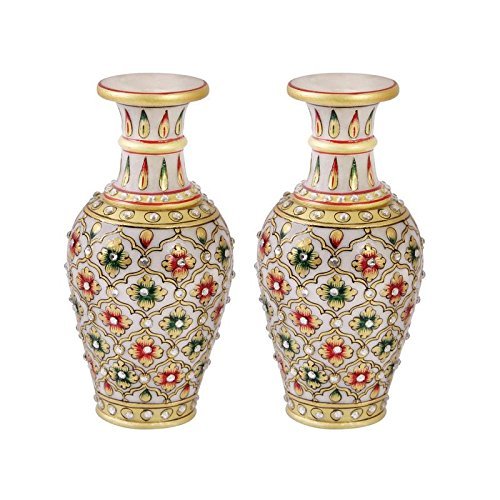 Handicrafts Minakiri Marble Flower Vase with Painted Mehrab Design