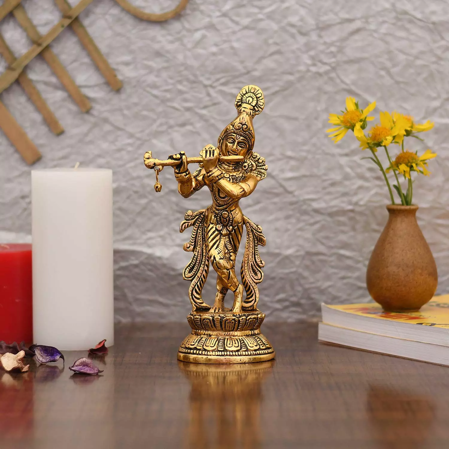 Lord Krishna Idol Statue Krishna Idols Gold Plated Flute Playing Krishan Decorative Showpiece