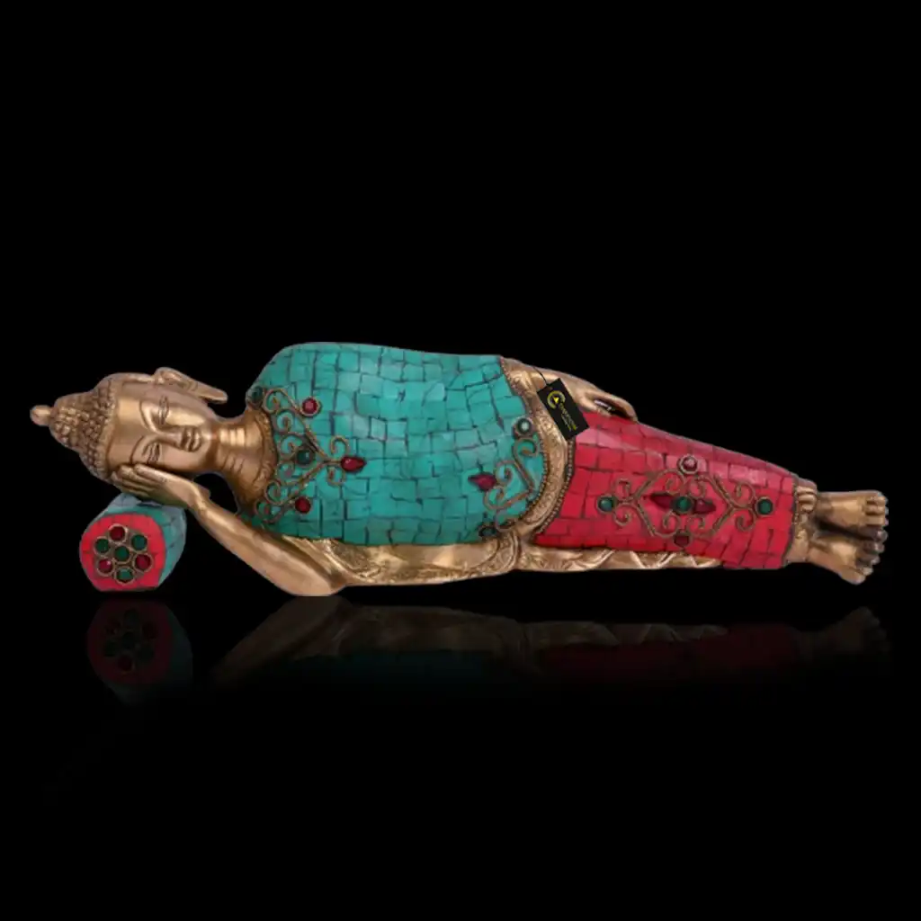 Reclining Buddha Sculpture Handwork Turquoise Color