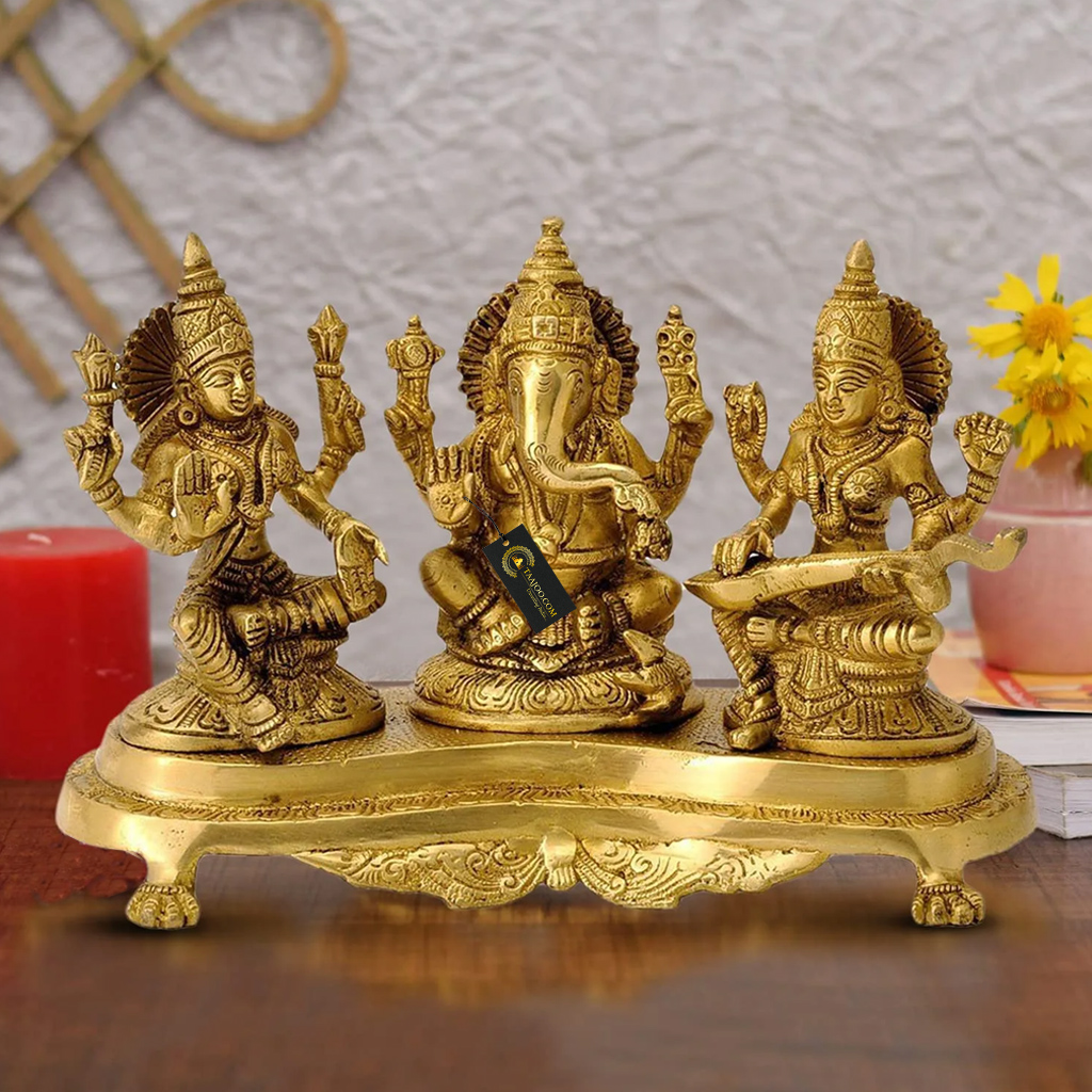 Details about   Mini Idol Ganesha-Lakshmi saraswati on Lotus Flower Solid Brass Metal Statue 