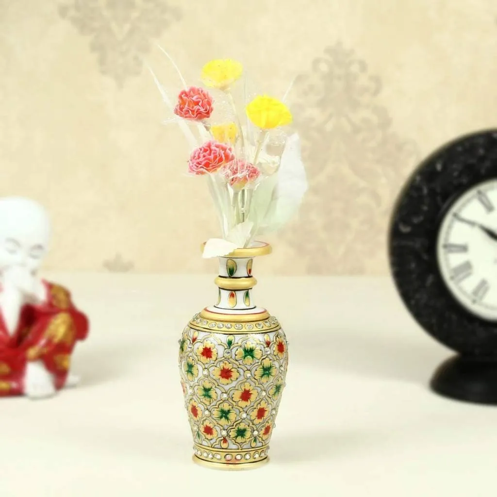 Marble Flower vase Painted with Minakiri Design by Handicrafts