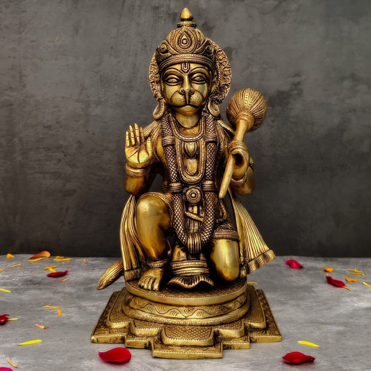 Handcrafted Brass Blessing Hanuman Idol With Gada