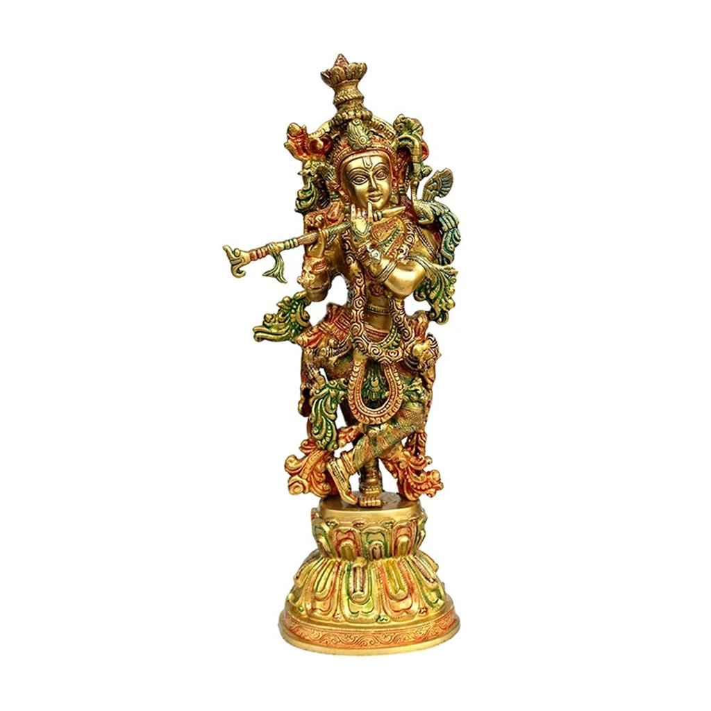 Brass Beautiful Krishna idol (Krishna Coloured)