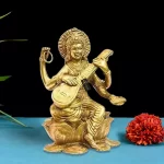 Brass Idol Astadhatu Maa Saraswati Sitting on Hans