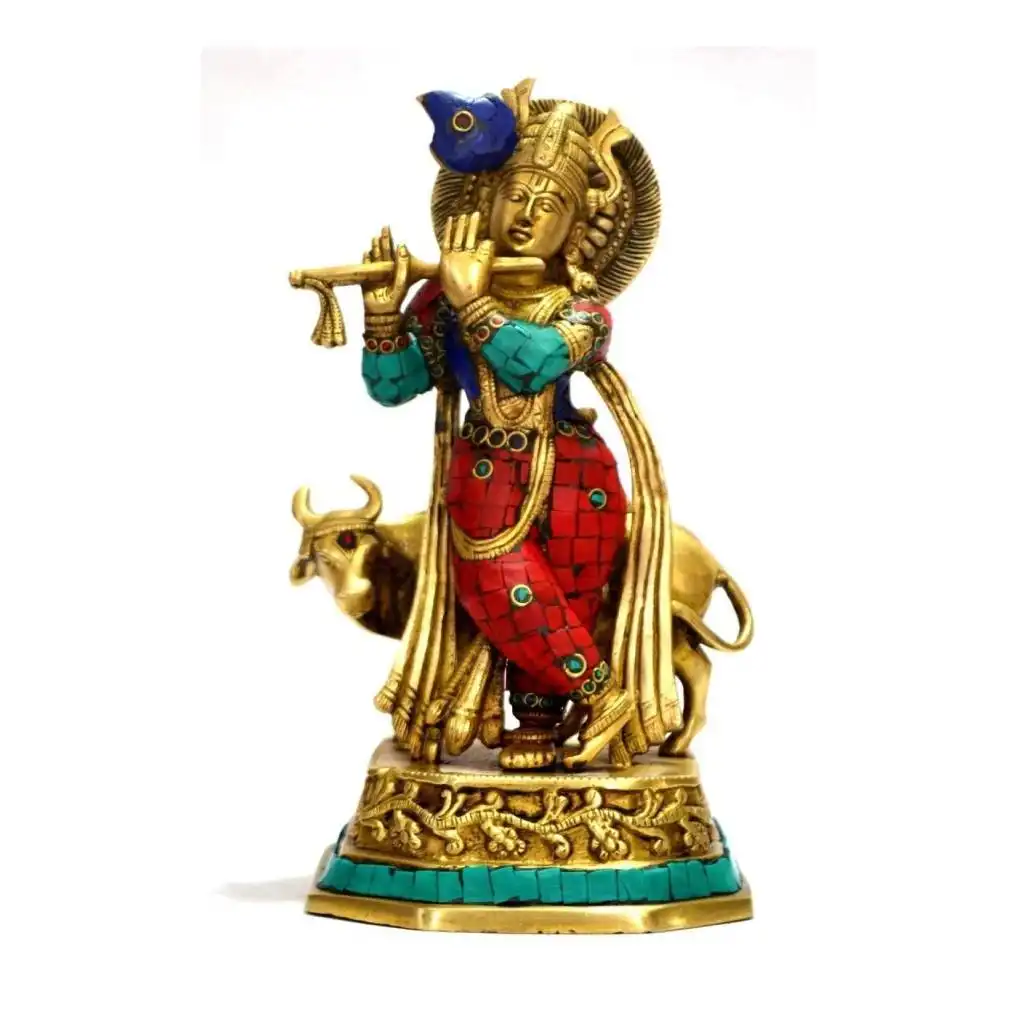 Multicolor Brass Lord Krishna Statue