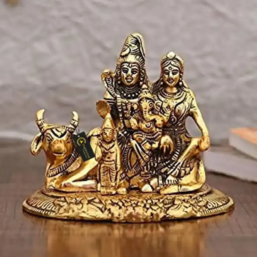 Brass Lord Shiva Parvati Kartikeya and Ganesha Murti Shiv Family Parivar