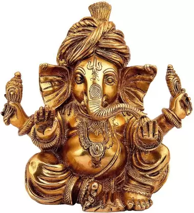Antique Brass Ganesha Statue for Good Luck & Home Decor
