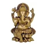 Brass Lord Ganesha Sitting On Lotus Statue Idol
