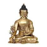 Brass Tibetan Medicine Buddha Statue Robes Decorated with Lotus Flowers