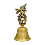 Brass Bell with Krishna Handle Figurine Height 7 Inches