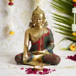 Brass Lord Buddha Handcrafted Brass Idol with Stone Work