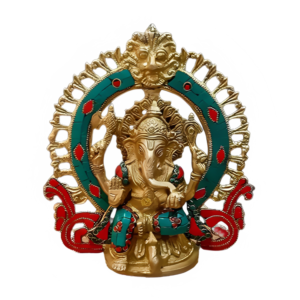 Brass Ganesha Seated on Chowki multi color