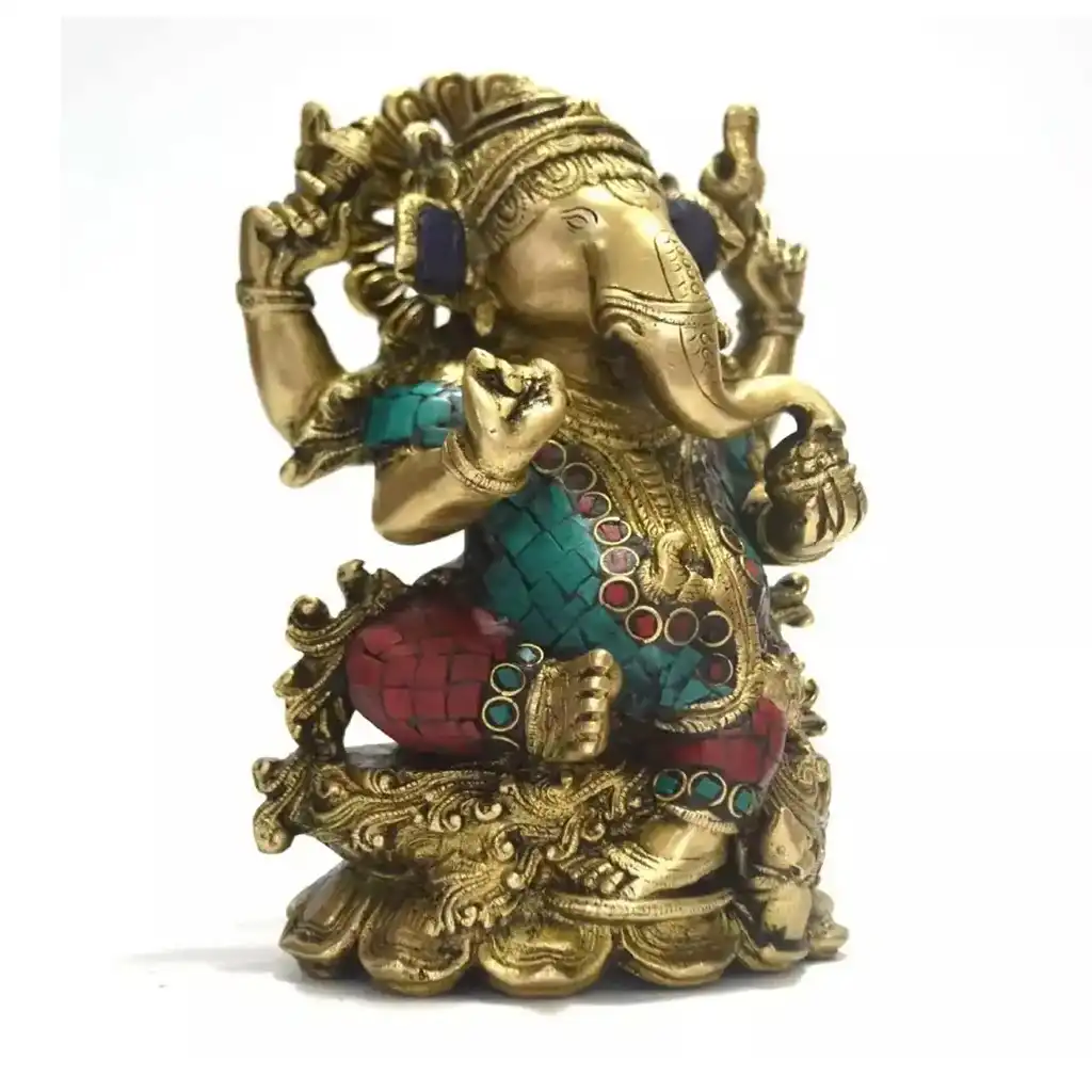 Taajoo’s Handmade Brass God Ganesh Statue Sitting on Lotus