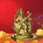 Brass Maa Saraswati Idol Sitting On Hans