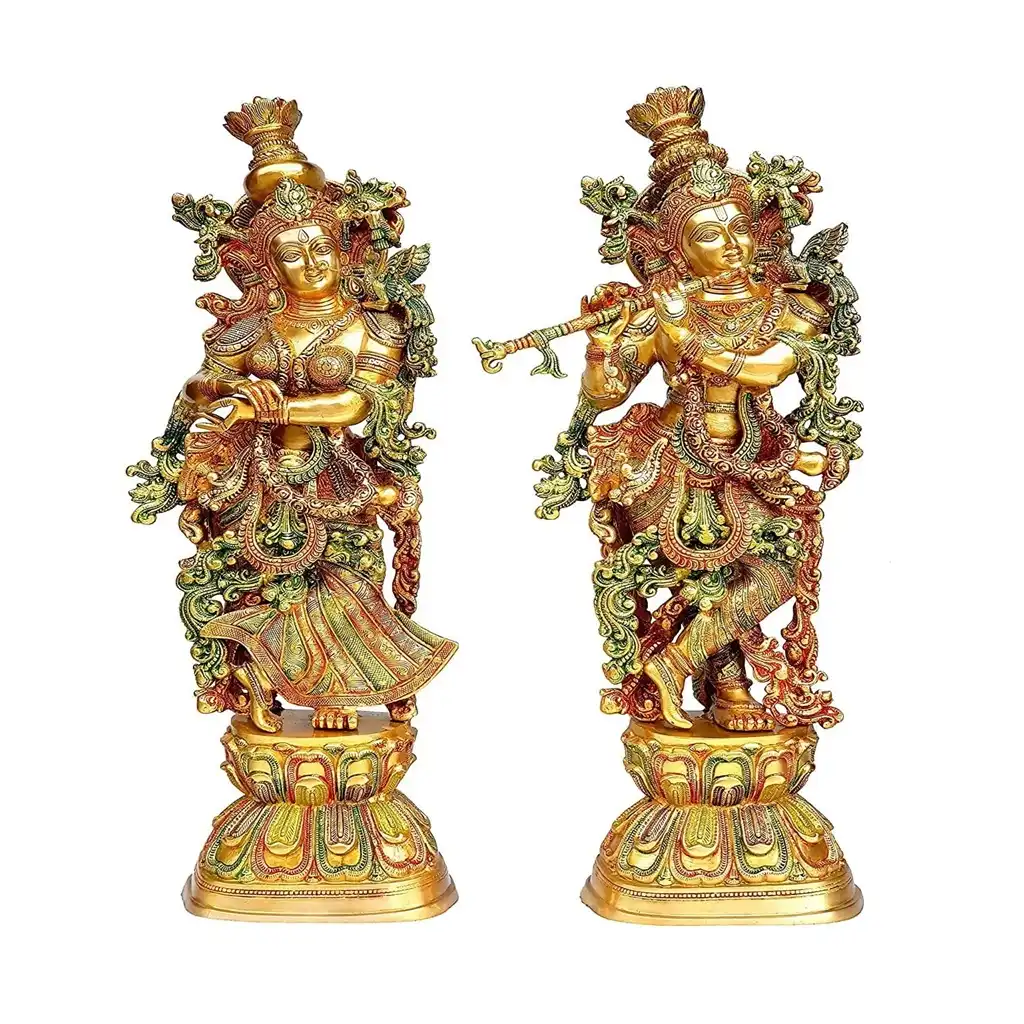 Lord Krishna Brass Statue Krishna Playing Flute Golden