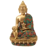 Brass Buddha Sitting On Large Lotus Buddha Statue Tibetan Buddhism Sculpture Fengshuii Decorative Showpiece