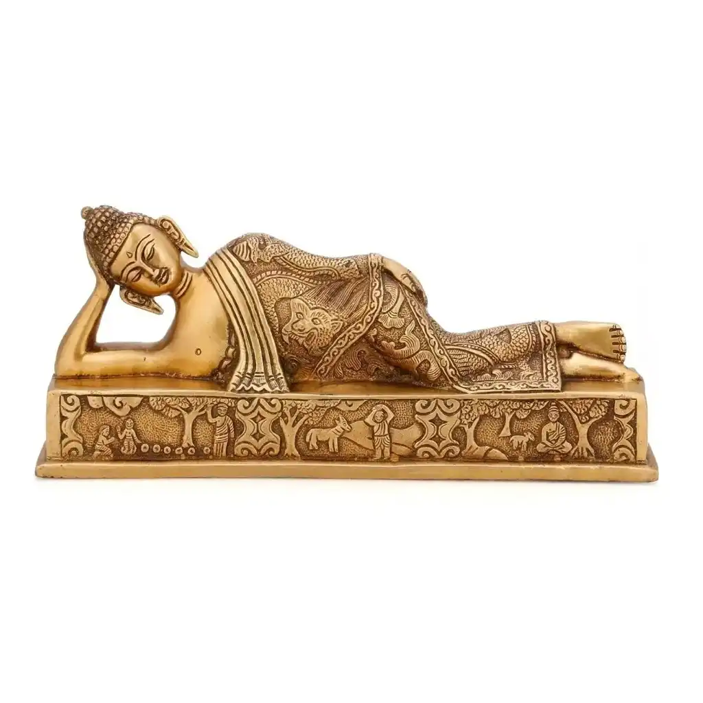 Brass Resting Buddha Statue Tibetan Buddhist Décor