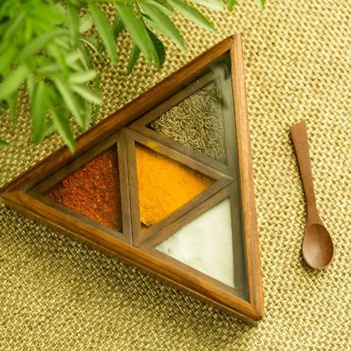 Wooden Triangle Shaped Masala Box 1 Piece Spice Set  (Wooden, Brown)