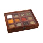 Wooden Spice Boxes 12 Containers Box With Spoon in Sheesham
