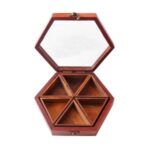 Wooden Hexagon Spice Box for Kitchen Container with Lid