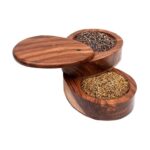 Wooden Salt Box & Pepper Storage Bowls with Swivel Lid Double Swivel Wooden Round Spice Box