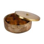 Wooden Spice Container | Round Powder Container Set with lid for Storage Tabletop