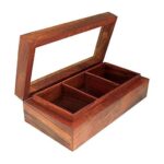 Wooden Handcrafted Spice Box With Lid for Kitchen 3 Compartments Multi Uses