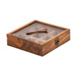 Wooden Spice Box with 9 Containers & Spoon in Sheesham Wood