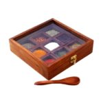 Wooden Spice Boxes 9 Containers Box With Spoon in Sheesham Wood Spice jar for kitchen