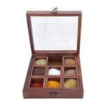 Sheesham Wood Spice Box with Spoon Wooden Masala Box