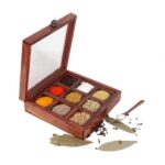Wooden Spice Box With 9 Containers & Spoon in Sheesham Set