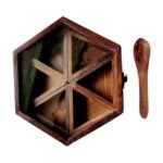Wooden Table Top Masala Dabba Containers Jars for Kitchen Spice Box with Spoon