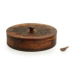 Wooden Spice Box Set For Kitchen With Spoon In Sheesham Wood