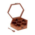 Wooden Masala Box Hexagon Shaped Spice Box