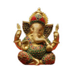 Small size brass Ganesha statue with stonework